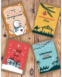 The Birth of Jesus - Set of 4 Kids Christmas cards
