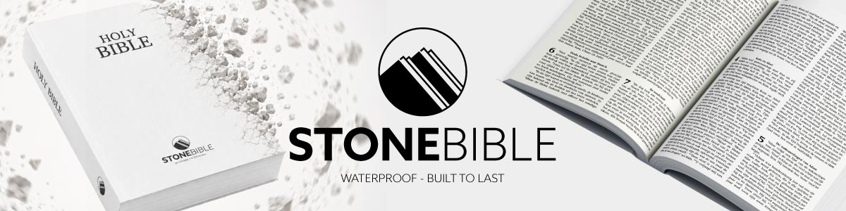 Stone Bible printed on durable stone paper for tropical climates and mission work